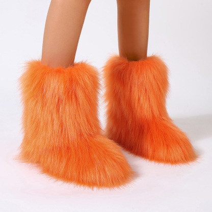 Women's Trendy Snow Boots, Fashion Faux Fur Mid Calf Boots, Women's Comfortable Boots