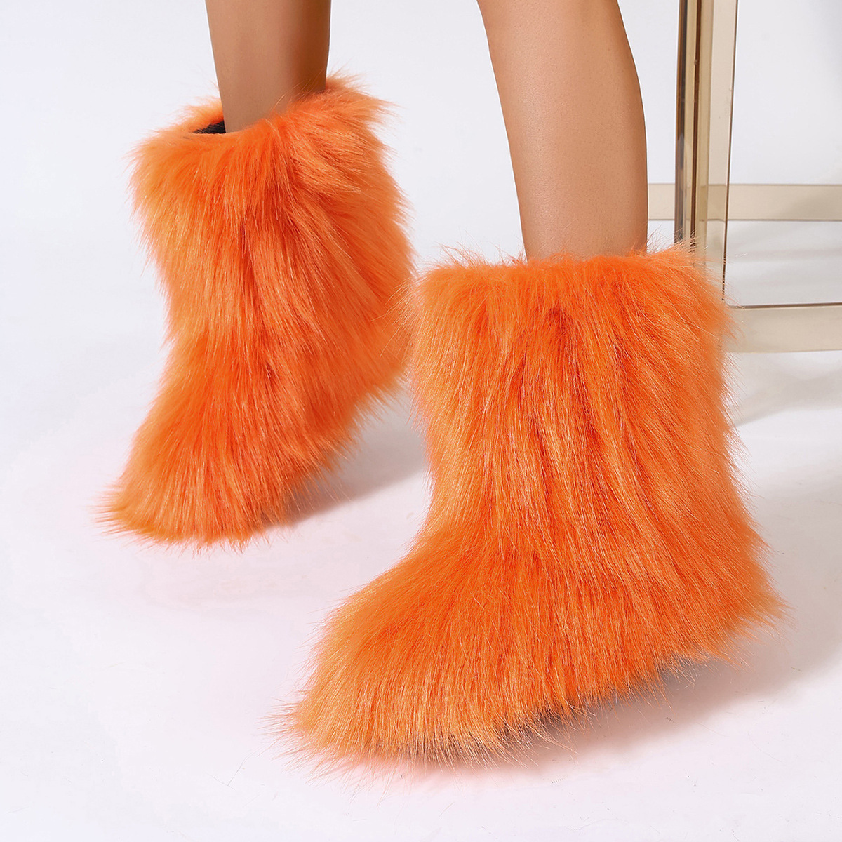 Women's Trendy Snow Boots, Fashion Faux Fur Mid Calf Boots, Women's Comfortable Boots