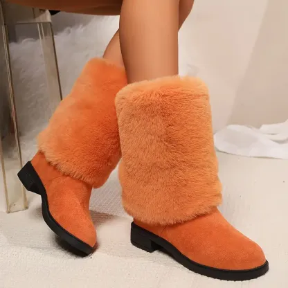 Women's Cozy Fluffy Slip-on Mid-Calf Boots 