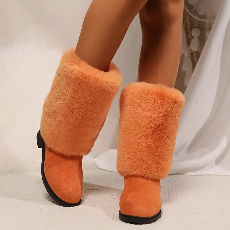 Women's Cozy Fluffy Slip-on Mid-Calf Boots 
