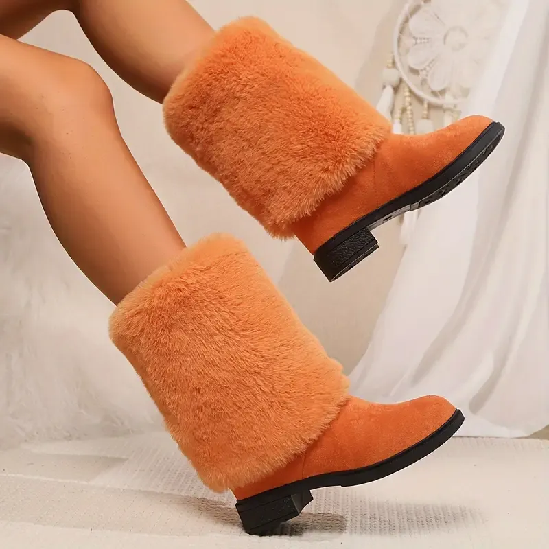 Women's Cozy Fluffy Slip-on Mid-Calf Boots 