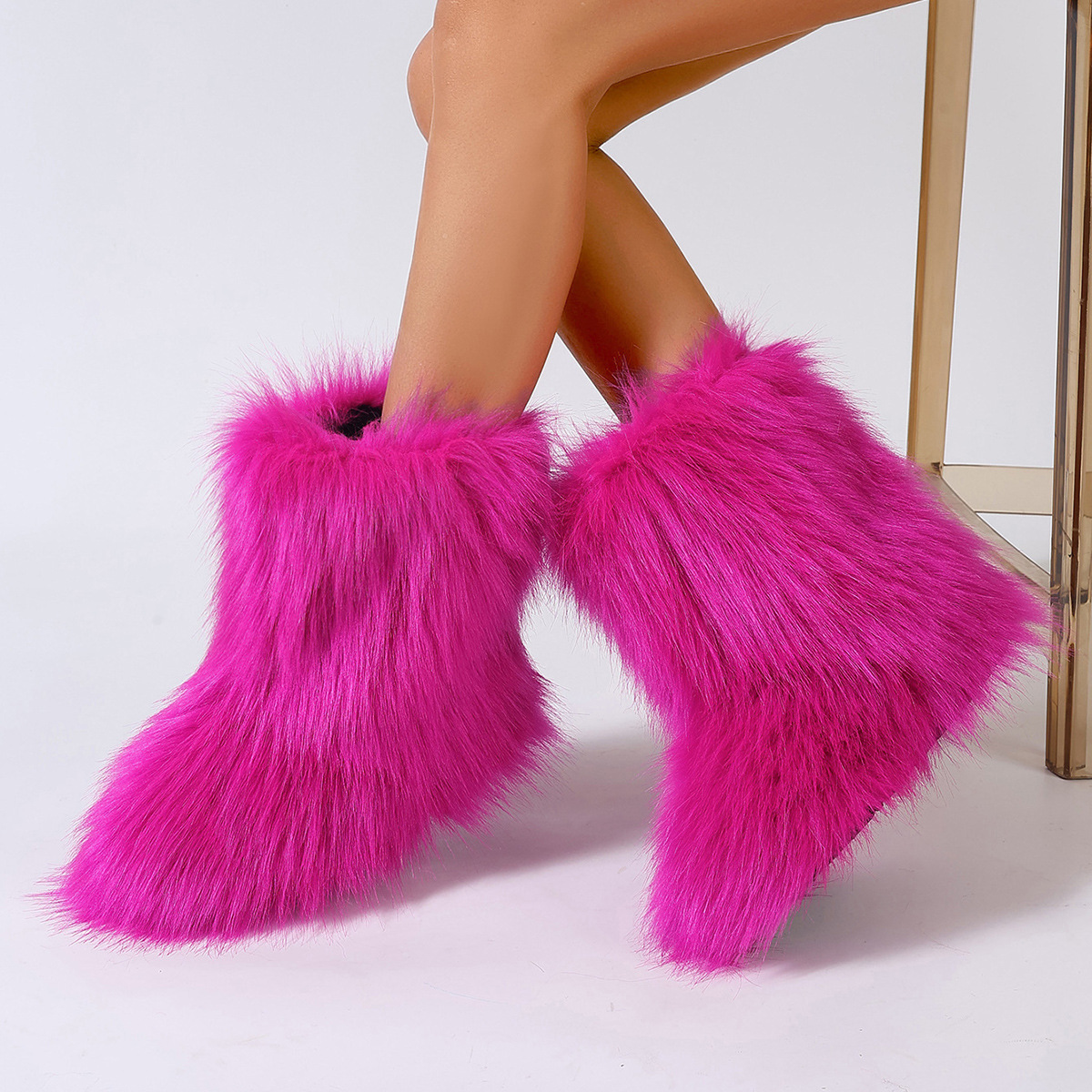 Women's Trendy Snow Boots, Fashion Faux Fur Mid Calf Boots, Women's Comfortable Boots