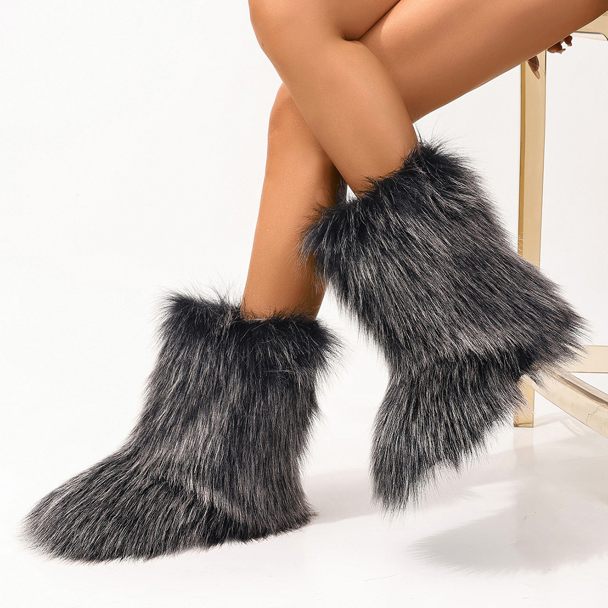 Women's Trendy Snow Boots, Fashion Faux Fur Mid Calf Boots, Women's Comfortable Boots
