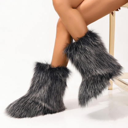 Women's Trendy Snow Boots, Fashion Faux Fur Mid Calf Boots, Women's Comfortable Boots