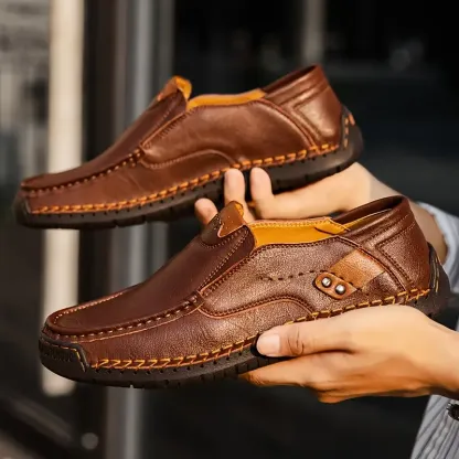Men's Fashion and Lightweight Casual Hand Stitching Leather Shoes
