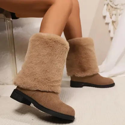 Women's Cozy Fluffy Slip-on Mid-Calf Boots 