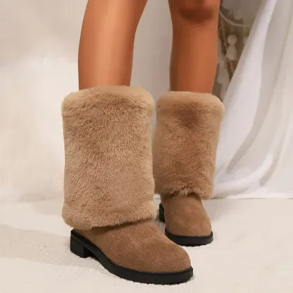 Women's Cozy Fluffy Slip-on Mid-Calf Boots 