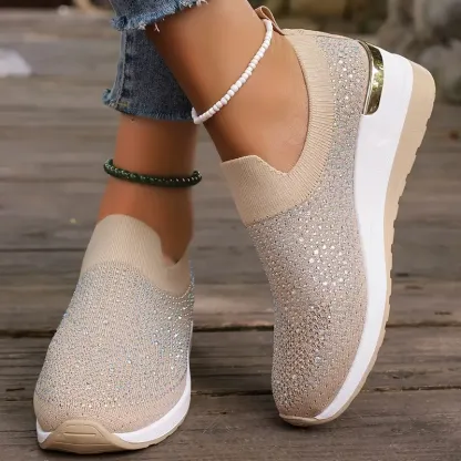 Women's Rhinestone Decor Platform Sneakers Slip-On Outdoor Shoes