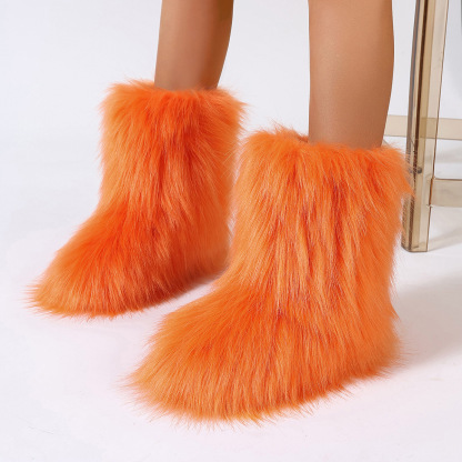 Women's Trendy Snow Boots, Fashion Faux Fur Mid Calf Boots, Women's Comfortable Boots