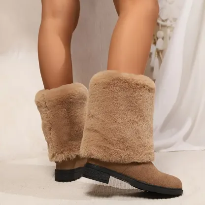 Women's Cozy Fluffy Slip-on Mid-Calf Boots 