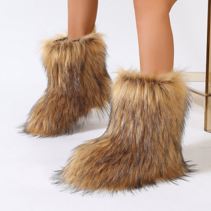Women's Trendy Snow Boots, Fashion Faux Fur Mid Calf Boots, Women's Comfortable Boots