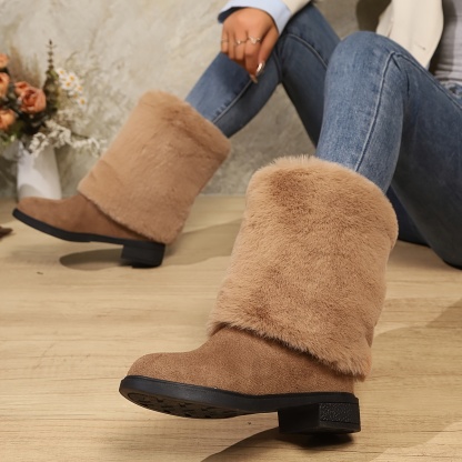 Women's Cozy Fluffy Slip-on Mid-Calf Boots 