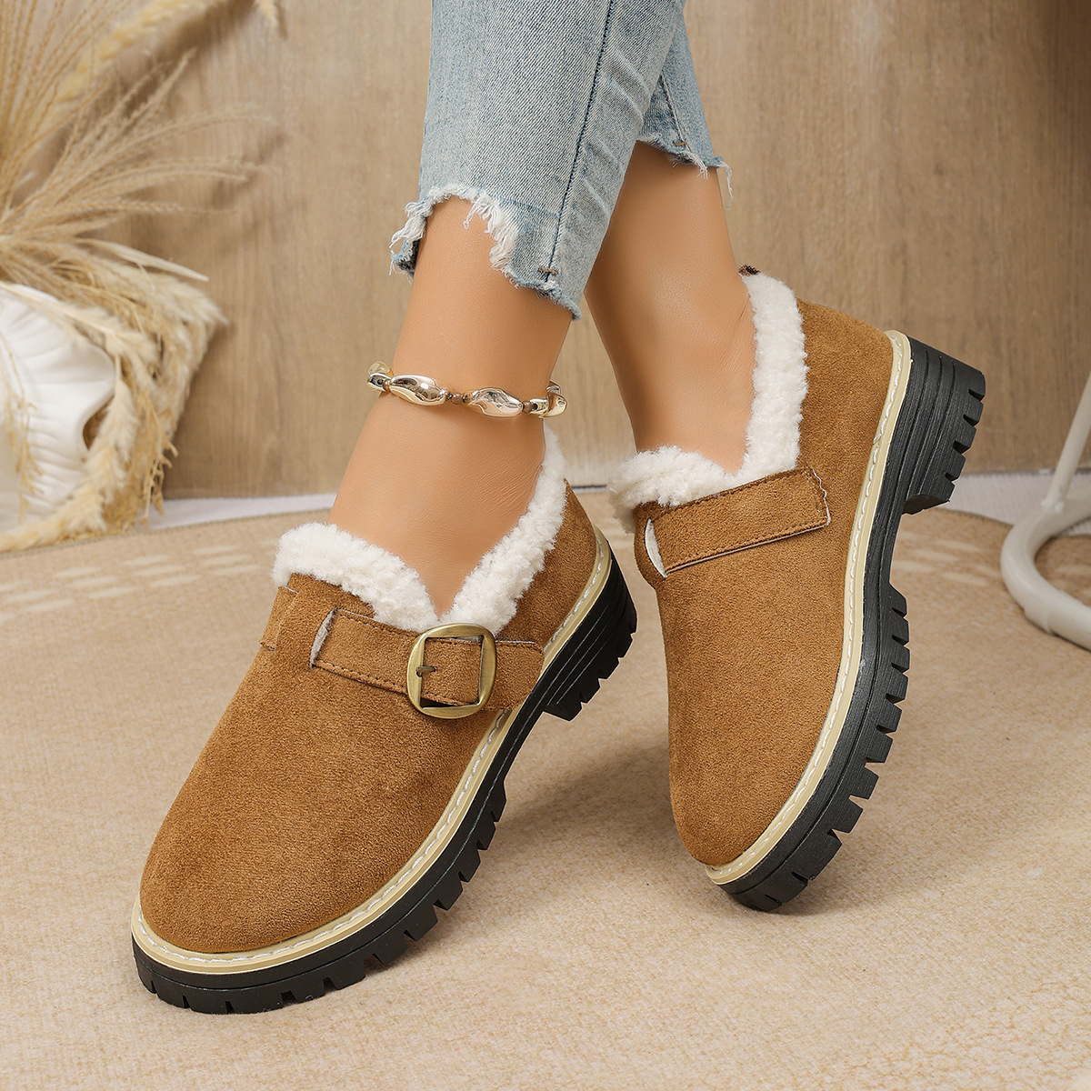 Women's Fleece Lined Anti‑Slip Chunky Winter Shoes Outdoor Shoes