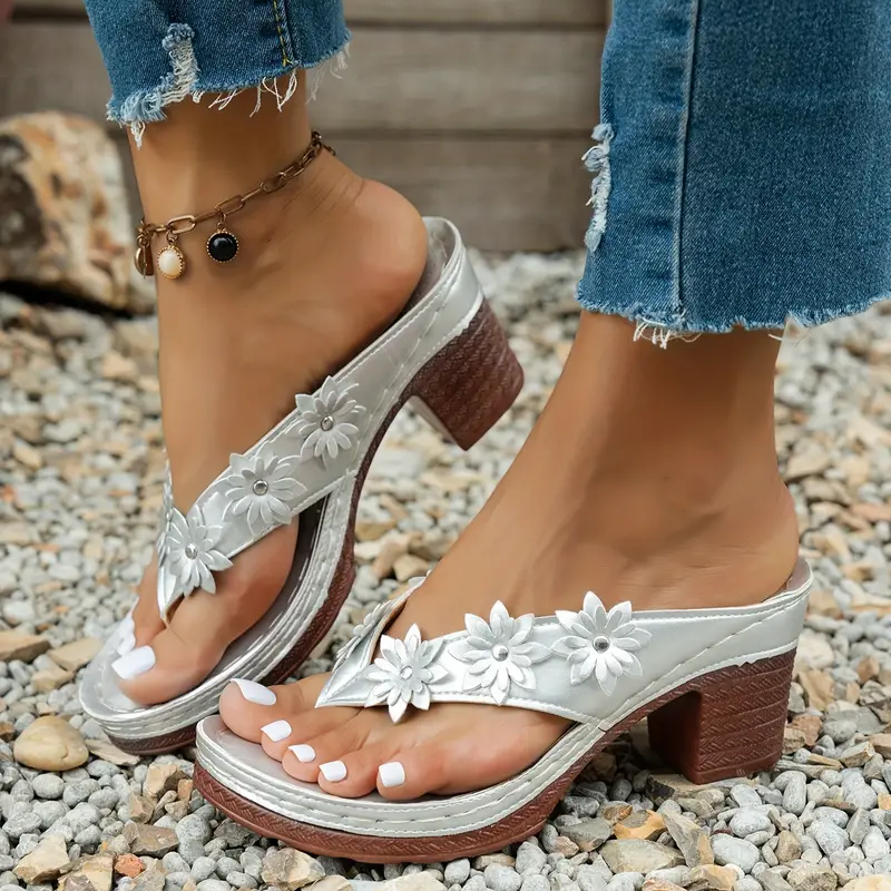 Women's Chic Arch Support Floral Wedge Flip Flops Sandals for Beach Travel Casual Outings