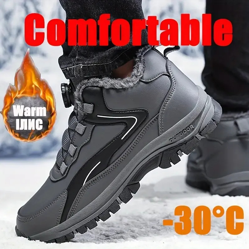 Men's Trendy Warm Winter Non-Slip Shoes Snow Boots With Rotating Buckle