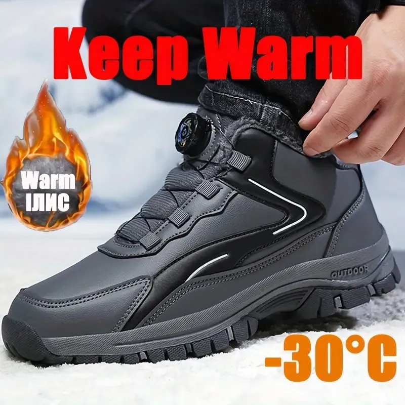Men's Trendy Warm Winter Non-Slip Shoes Snow Boots With Rotating Buckle