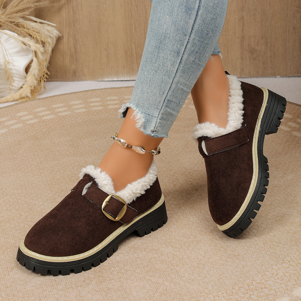 Women's Fleece Lined Anti‑Slip Chunky Winter Shoes Outdoor Shoes
