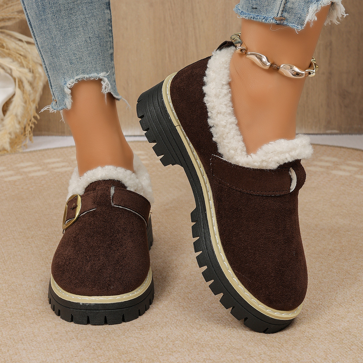 Women's Fleece Lined Anti‑Slip Chunky Winter Shoes Outdoor Shoes