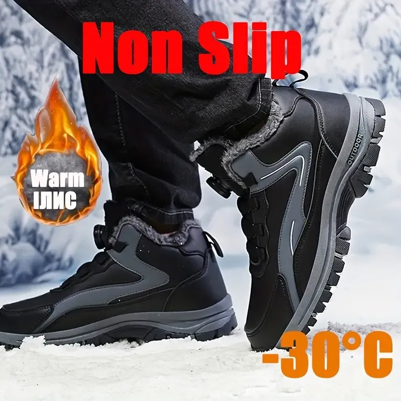 Men's Trendy Warm Winter Non-Slip Shoes Snow Boots With Rotating Buckle