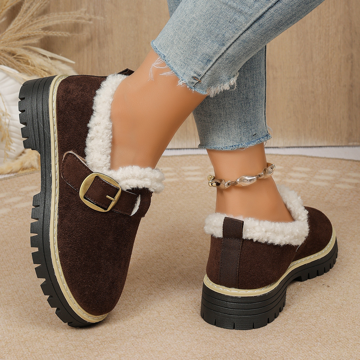 Women's Fleece Lined Anti‑Slip Chunky Winter Shoes Outdoor Shoes