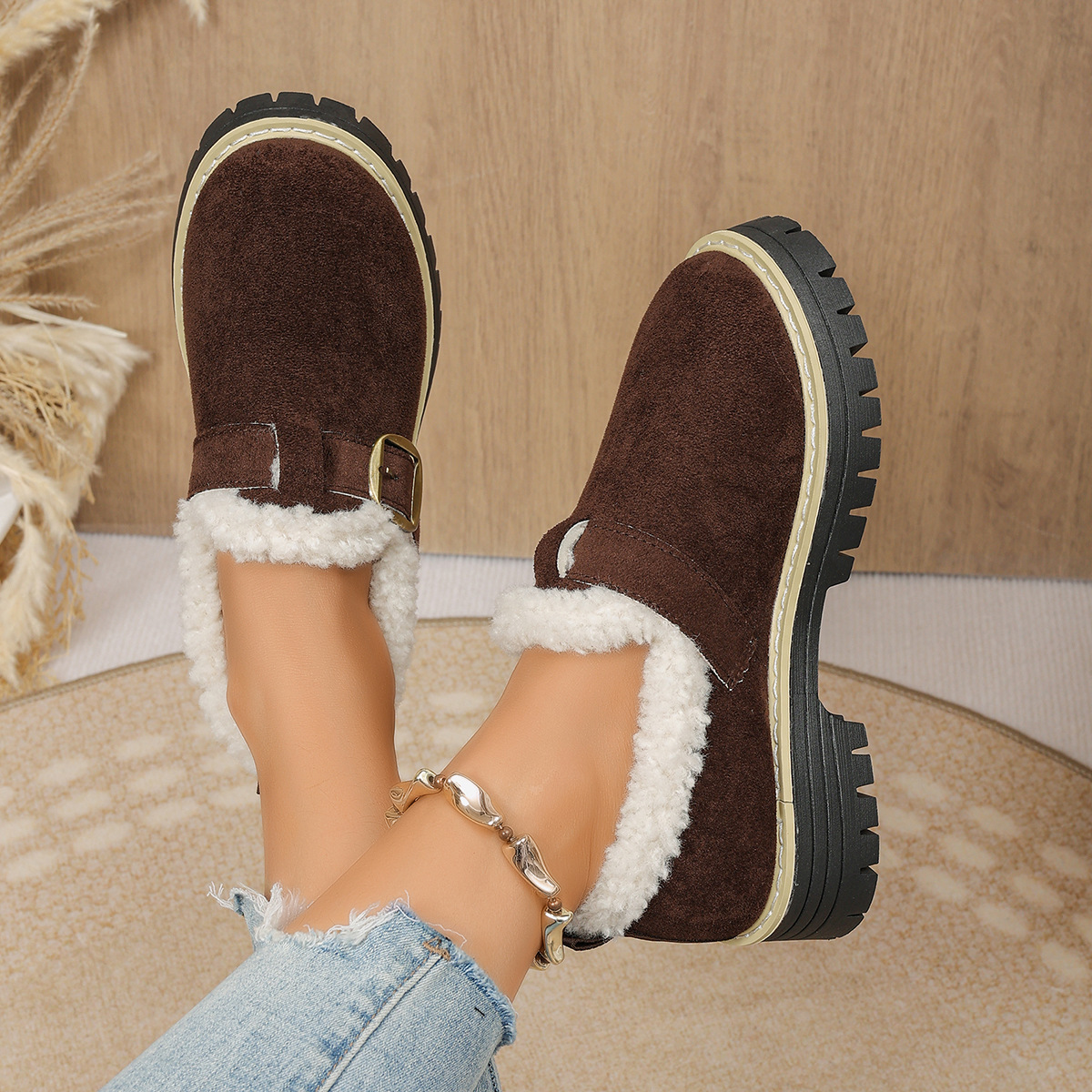 Women's Fleece Lined Anti‑Slip Chunky Winter Shoes Outdoor Shoes