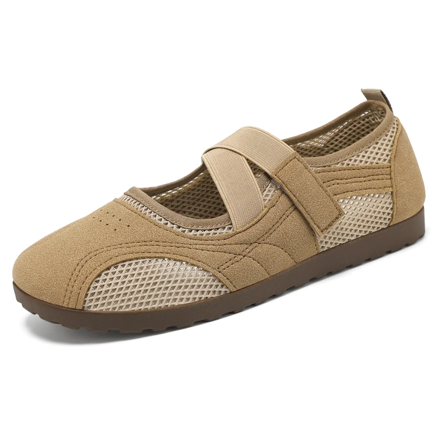 Women's Breathable Mesh Crisscross Elastic Strap Flat Walking Shoes Mary Jane Shoes