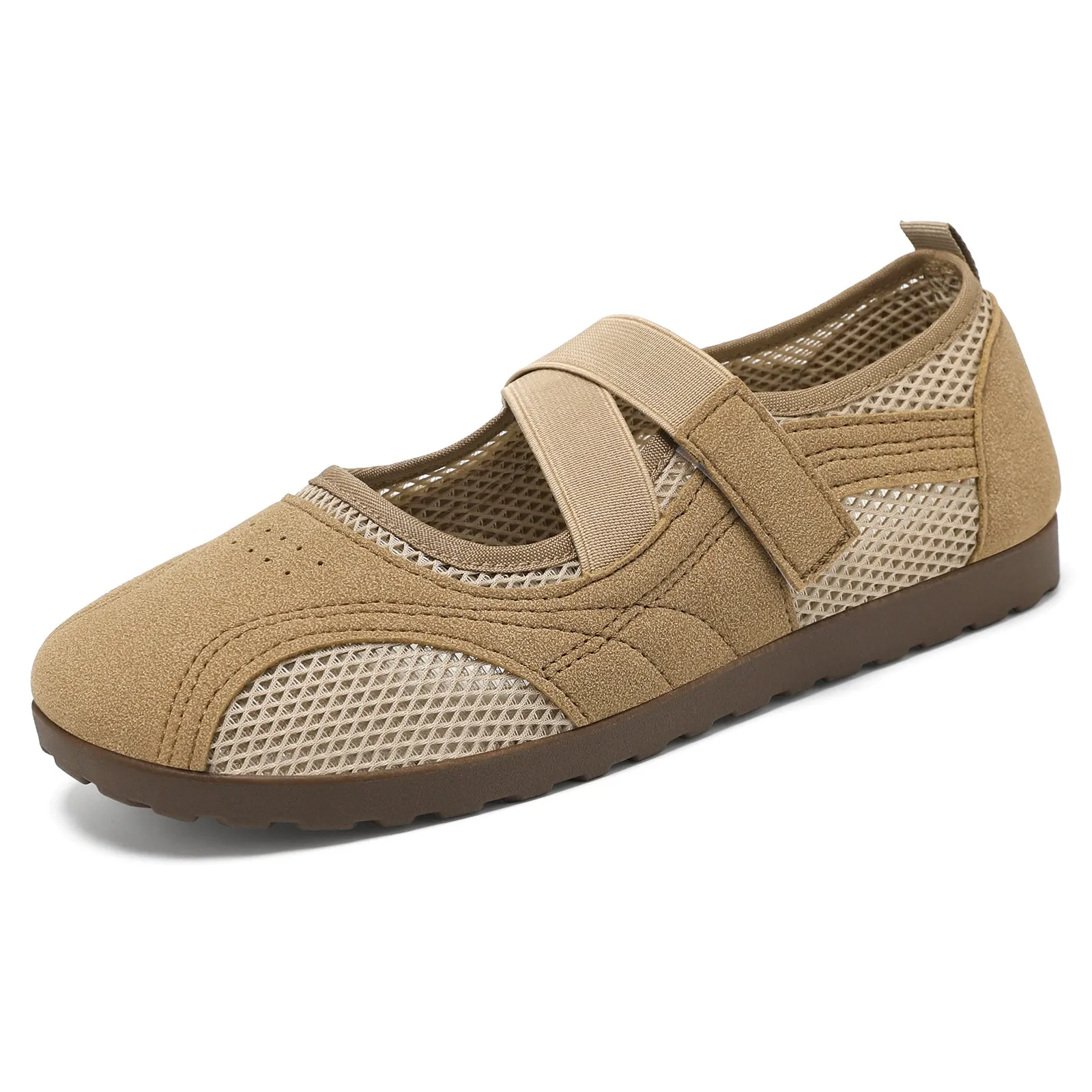 Women's Breathable Mesh Crisscross Elastic Strap Flat Walking Shoes Mary Jane Shoes