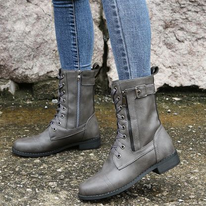 Women's Waterproof Durable Non-Slip Leather Combat Ankle Boots