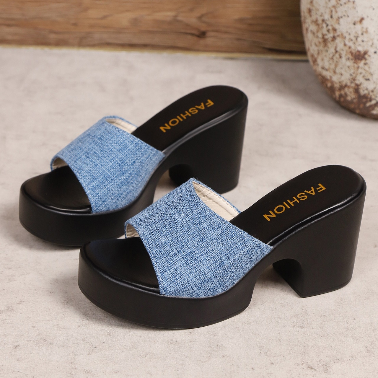 Women's Fashion & Elegant Denim Chunky Heel Sandals