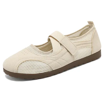 Women's Breathable Mesh Crisscross Elastic Strap Flat Walking Shoes Mary Jane Shoes