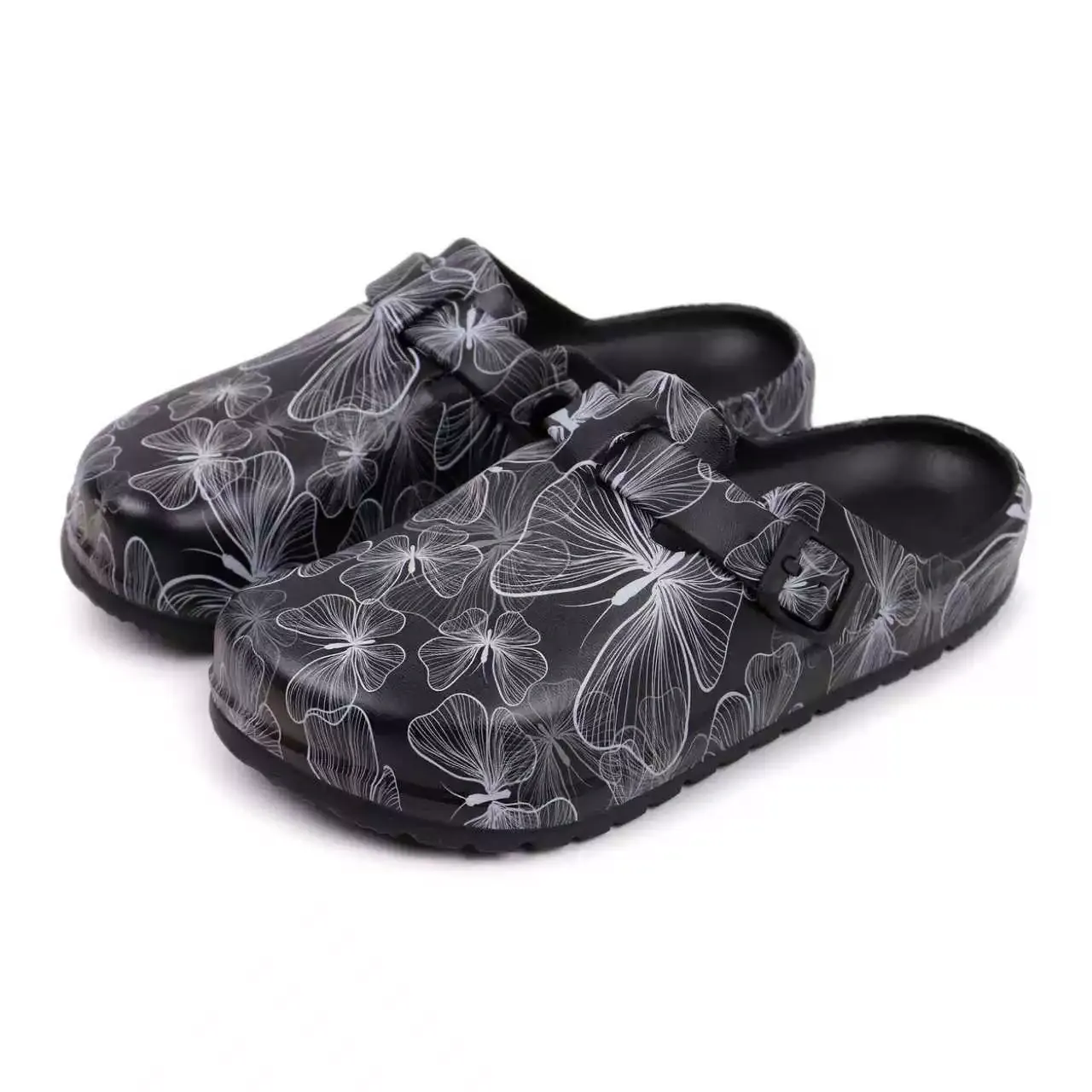Women's Lightweight & Gorgeous Butterfly Print Adjustable Strap Clogs Sandals Walking Shoes