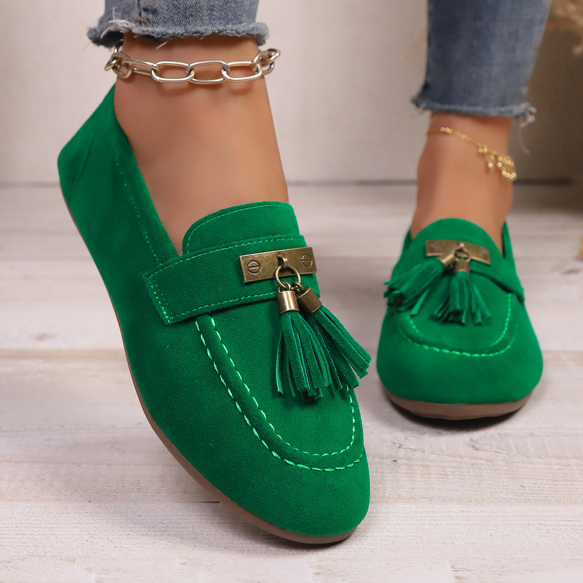 Women's Tassel Flat Loafers Slip-On Walking Shoes