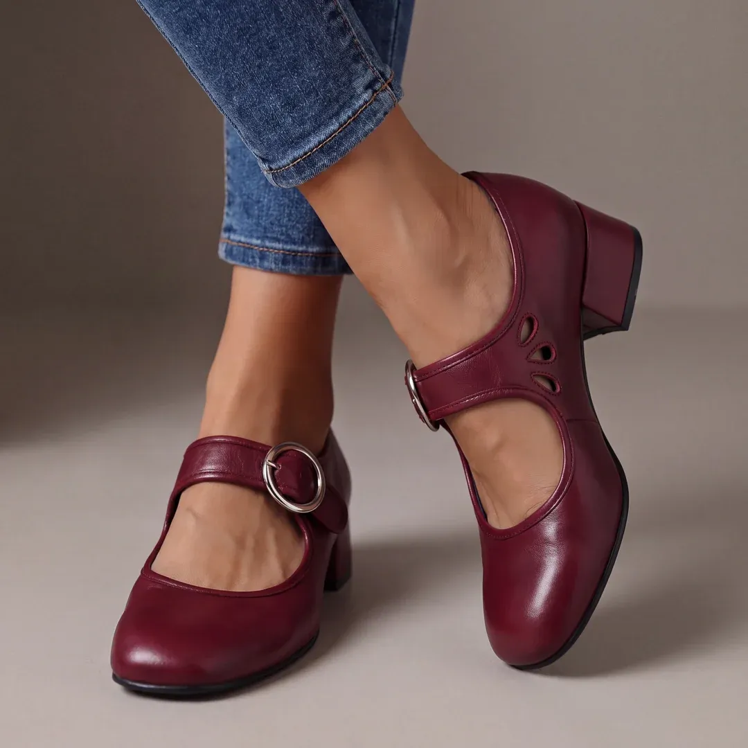 Women's Cut‑Out Adjustable Buckle Block Heel Mary Jane Shoes Dress Shoes
