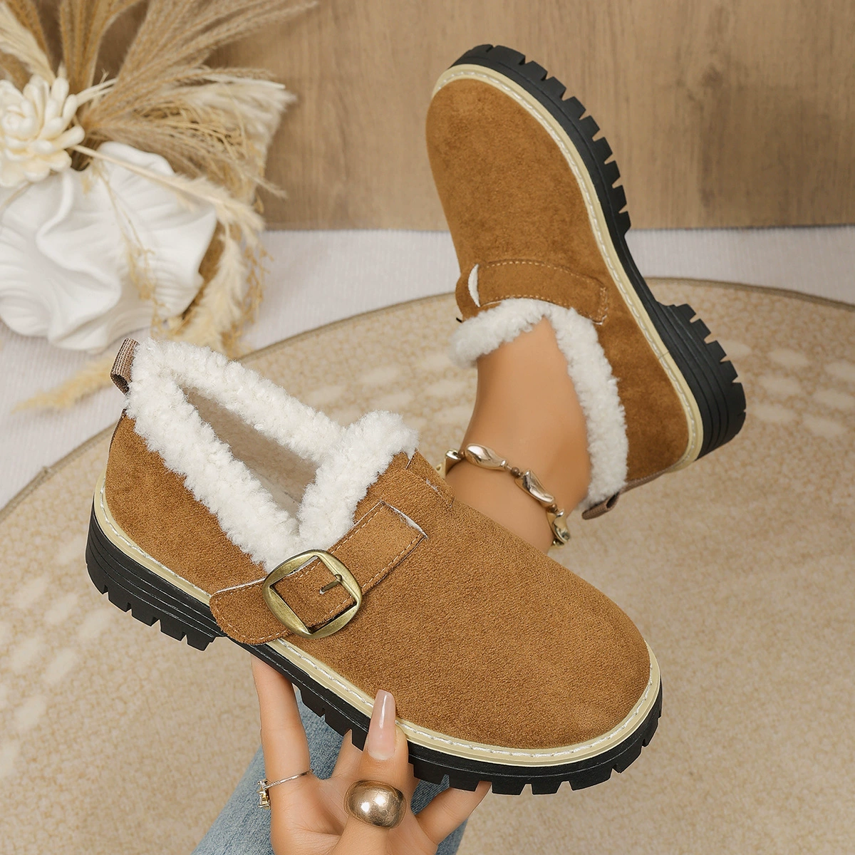 Women's Fleece Lined Anti‑Slip Chunky Winter Shoes Outdoor Shoes