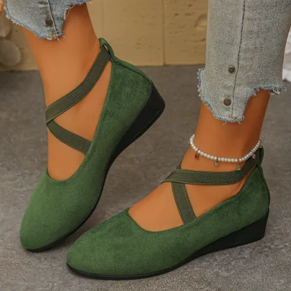 Women's Comfy Elastic Crisscross Strap Wedge Slip-On Shoes