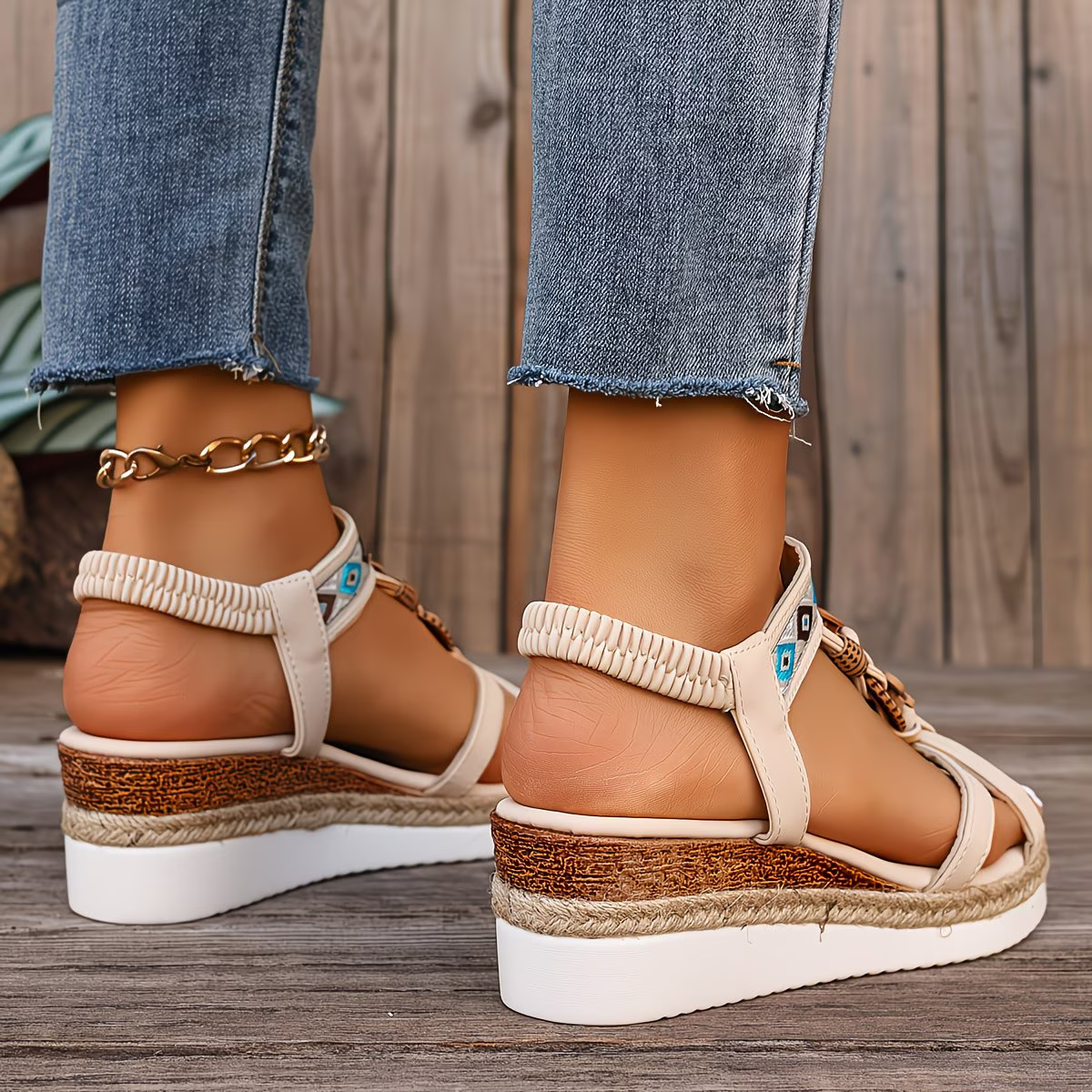 Women's Lightweight Bohemian Floral Print Wedge Sandals