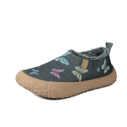 Women's Butterfly Print Warm Fleece Lined Winter Slip‑On Shoes