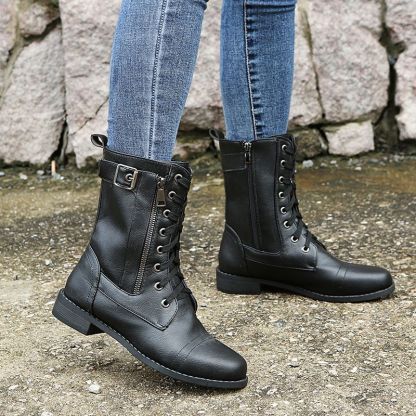 Women's Waterproof Durable Non-Slip Leather Combat Ankle Boots