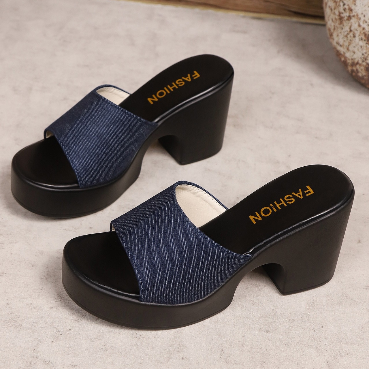 Women's Fashion & Elegant Denim Chunky Heel Sandals
