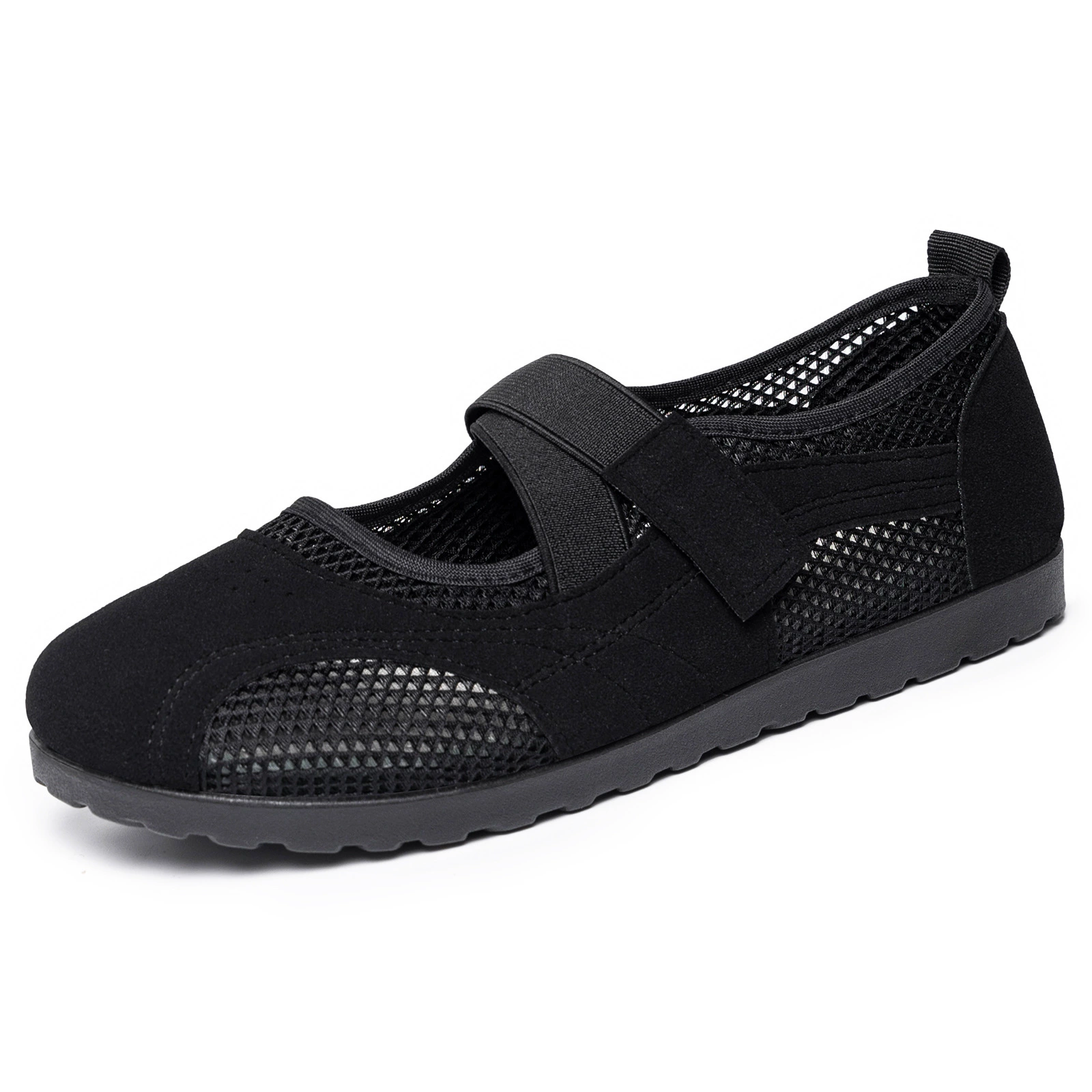 Women's Breathable Mesh Crisscross Elastic Strap Flat Walking Shoes Mary Jane Shoes