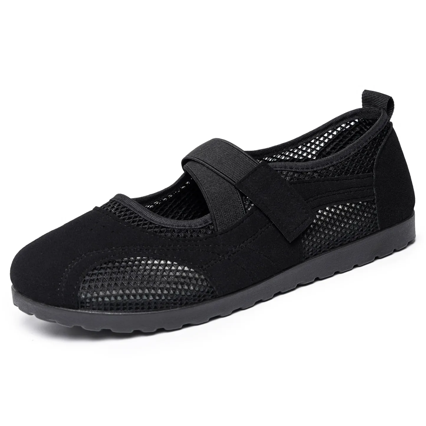 Women's Breathable Mesh Crisscross Elastic Strap Flat Walking Shoes Mary Jane Shoes