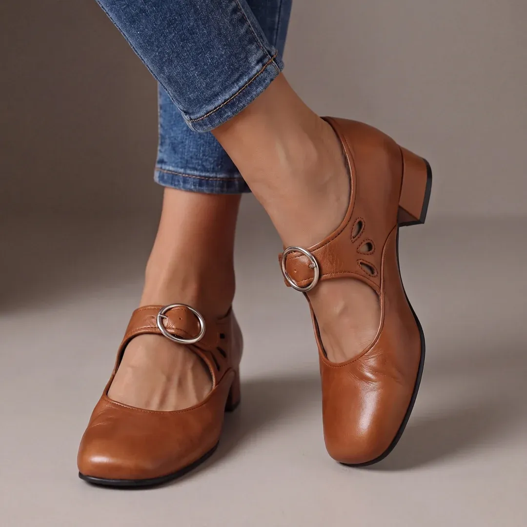 Women's Cut‑Out Adjustable Buckle Block Heel Mary Jane Shoes Dress Shoes