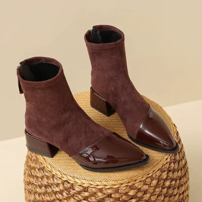 Women's Pointed Toe Block Heel Zip‑Up Dress Boots