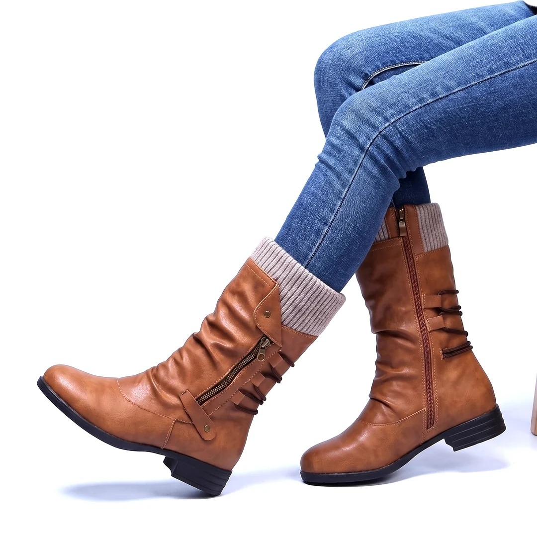 Women's Retro Knit Cuff Mid-Calf Winter Boots