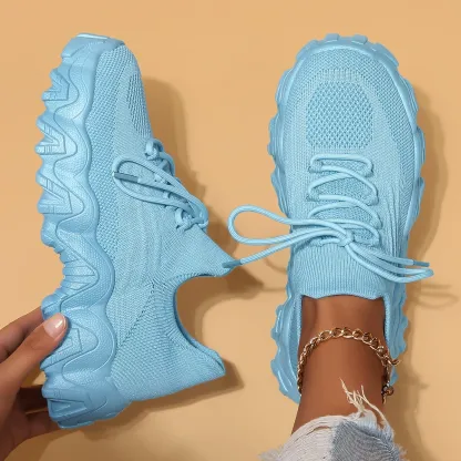 Women's Breathable Stretch Knit Thick Sole Slip‑On Trainers Walking Shoes
