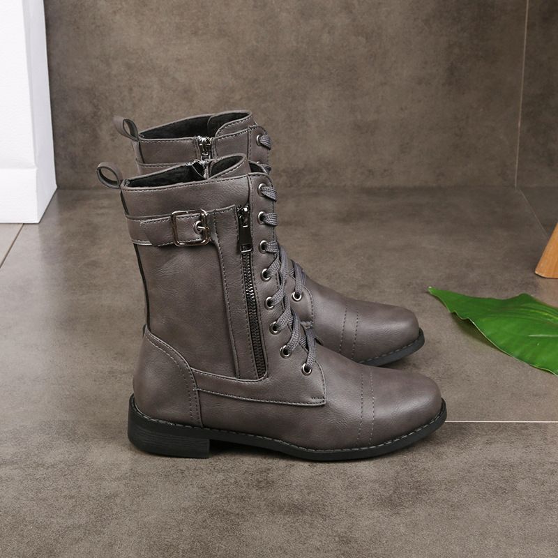 Women's Waterproof Durable Non-Slip Leather Combat Ankle Boots