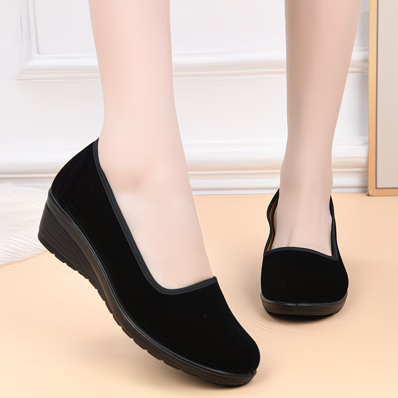 Women's Classic Black Wedge Slip-on Shoes for Long Standing