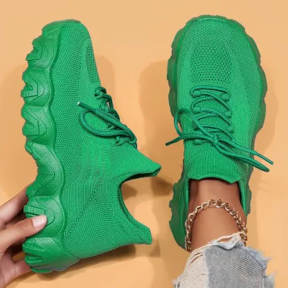 Women's Breathable Stretch Knit Thick Sole Slip‑On Trainers Walking Shoes