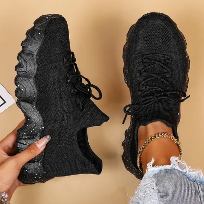 Women's Breathable Stretch Knit Thick Sole Slip‑On Trainers Walking Shoes