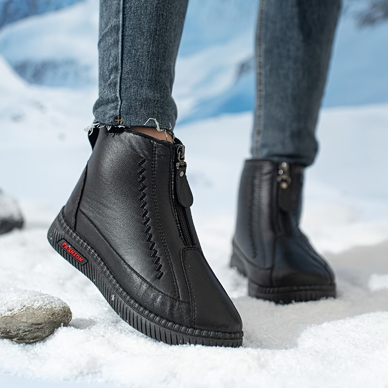 Women's Warm Fleece Lined Waterproof Leather Winter Ankle Boots